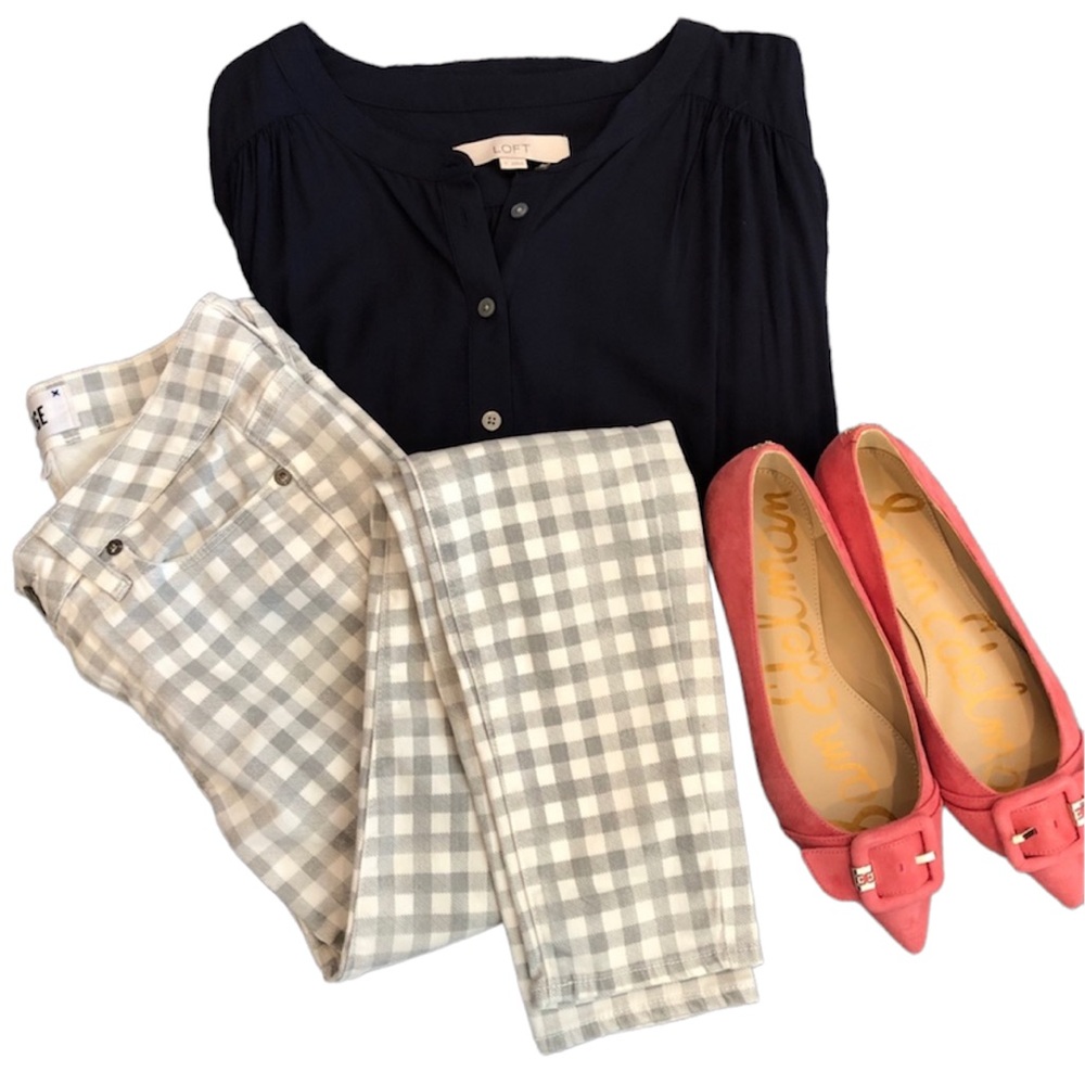 Paige Skinny Jeans Ankle Plaid Gingham White and Gray Verdugo Women’s Size 26